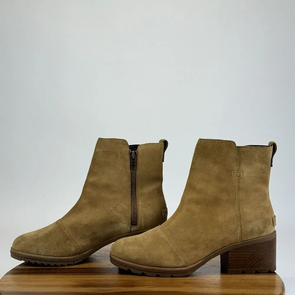 Womens Sorel Cate Lug Sole‎ Brown Leather Waterproof Ankle Boots Booties Size 11